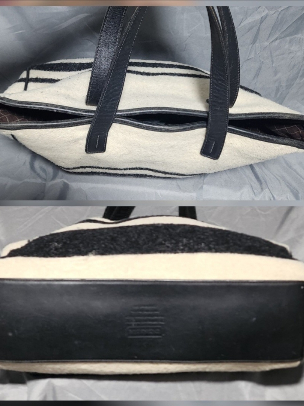 Vintage Coach Wool Black & Ivory Striped Shoulderbag Large Purse - Picture 5 of 7